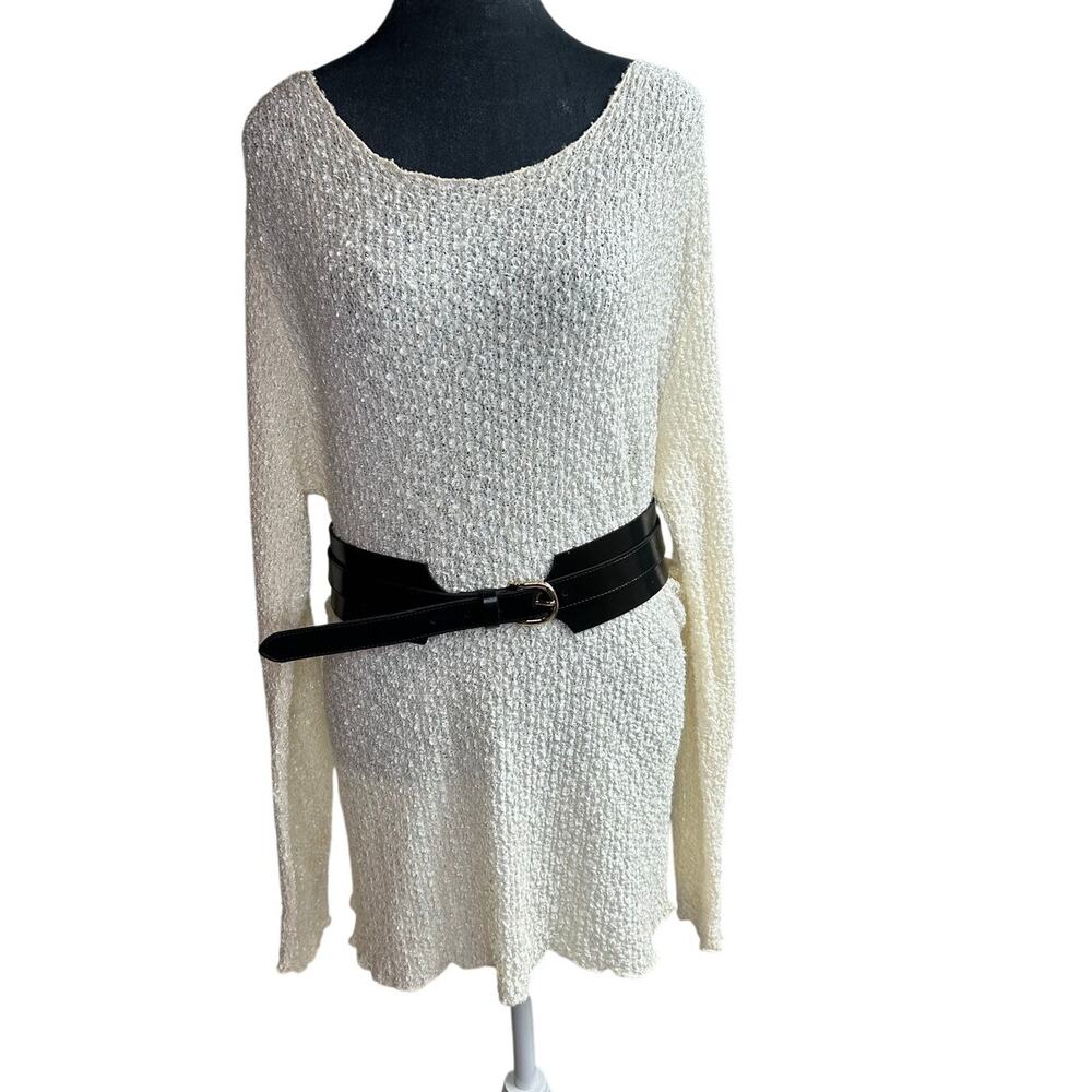 90s crinkle blouse- Long Sleeve Small- Scoop neck- nouveau ts- basics casual